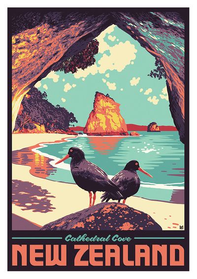 Cathedral Cove NZ Postcard by Ross Murray