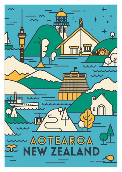 Aotearoa NZ Postcard by Tessa Baty