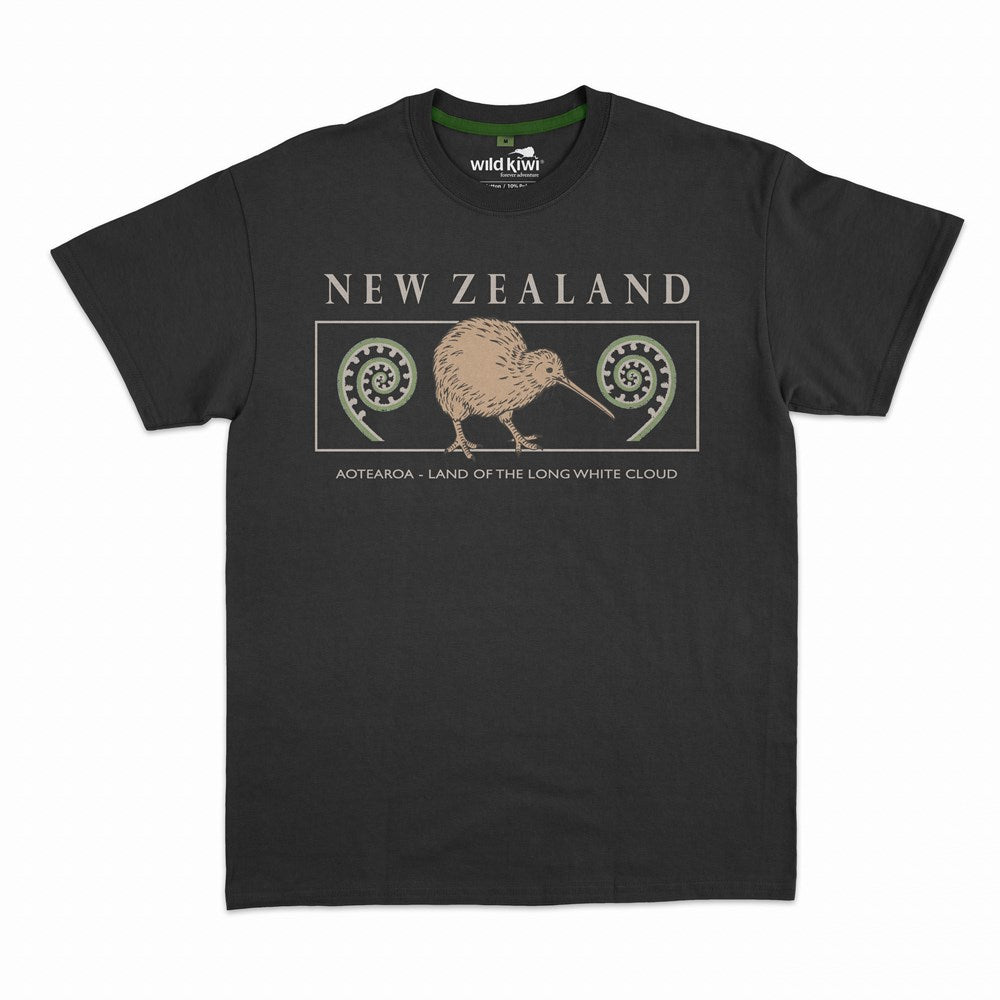 Wild Kiwi Mens T - Black - Embroided Kiwi