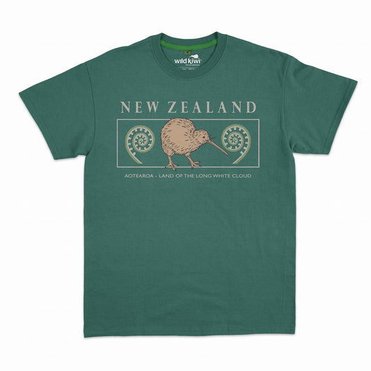 Wild Kiwi Mens T - Emdroided KIwi Teal