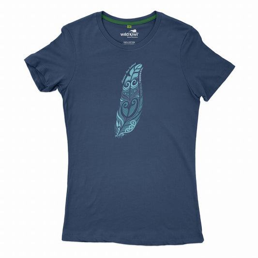 Wild Kiwi Womens T Shirt - Navy -Feather