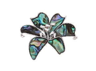 Boxed paua lily flower & zircon rhodium brooch