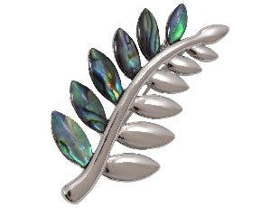 Boxed paua fern rhodium brooch