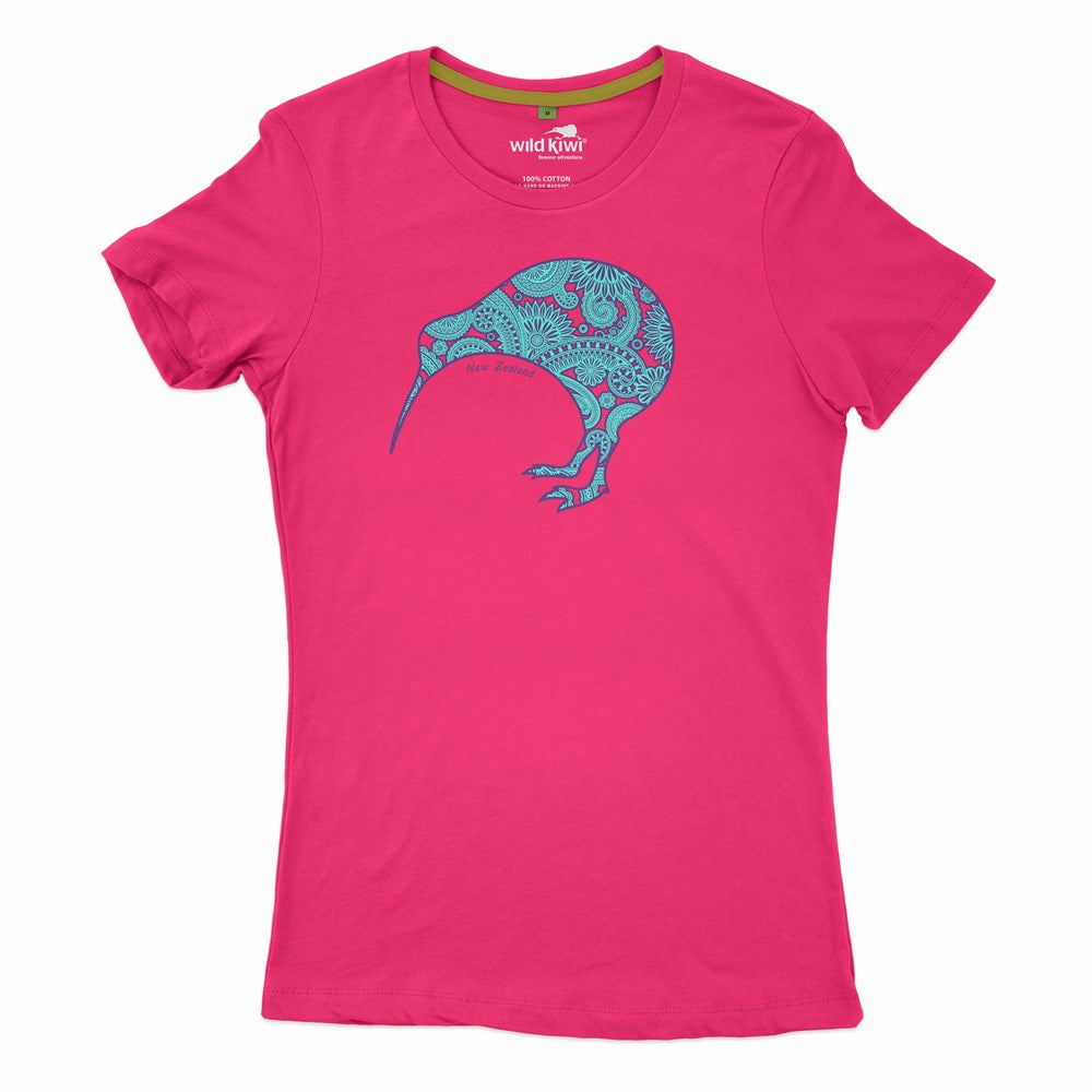 Wild Kiwi Womens T - Cerise - Paisley Kiwi