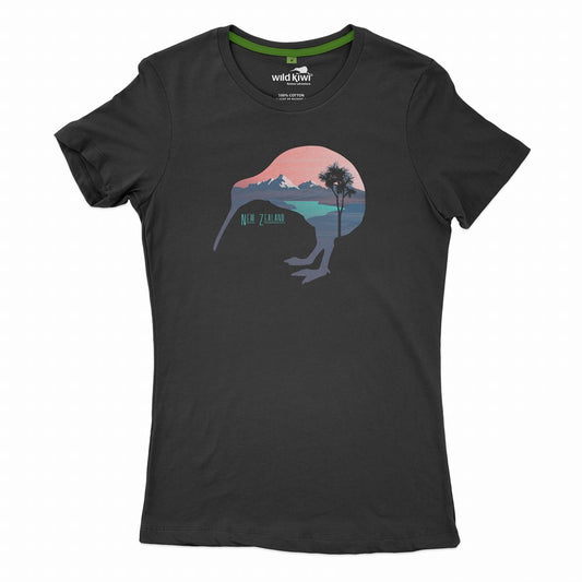 Wild Kiwi Womens T - Kiwi with Mountains