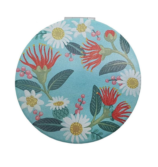 Wolfkamp & Stone - Flowers On Aqua - Cosmetic Mirror