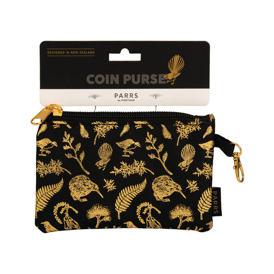 Coin Purse Black and Gold Birds