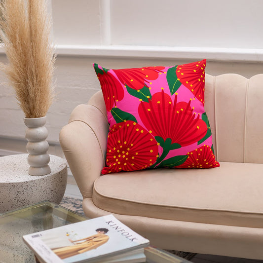 Bright Botanical Pink Pohutukawa Cushion Cover