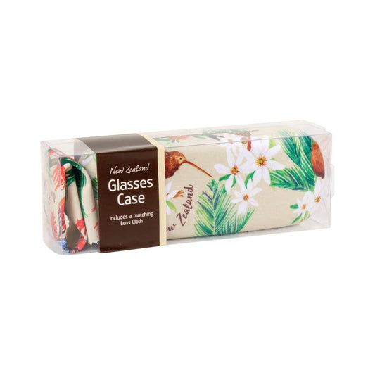 Glasses Case Birds Flower Beige