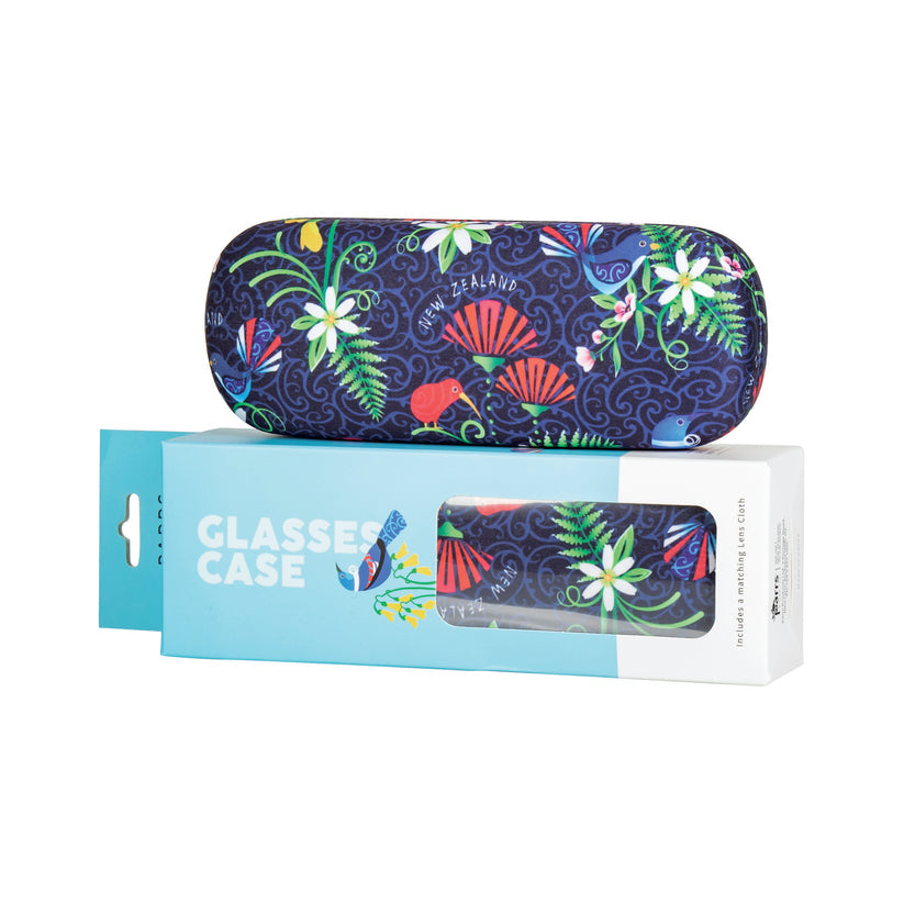 Glasses Case Bird Flowers Navy