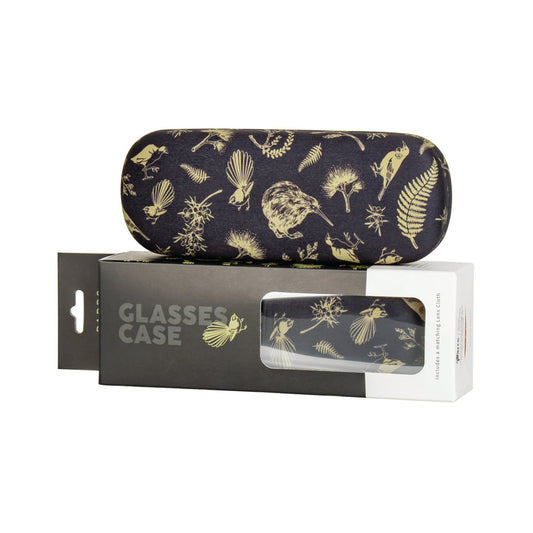 Glasses Case Black Gold Birds