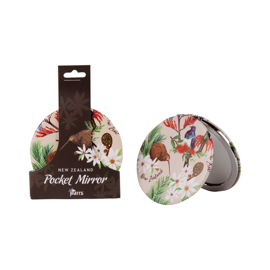 Pocket Mirror Birds Flower Beige