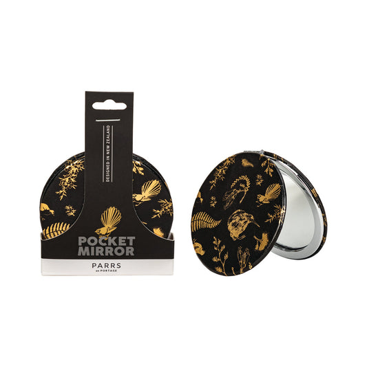 Pocket Mirror Black and Gold Birds