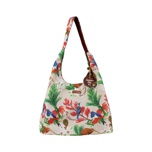 Shoulder Bag Birds Flower Beige