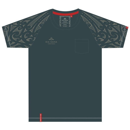 Kia Kaha Mens T - Raumati Raglan - Dark Teal