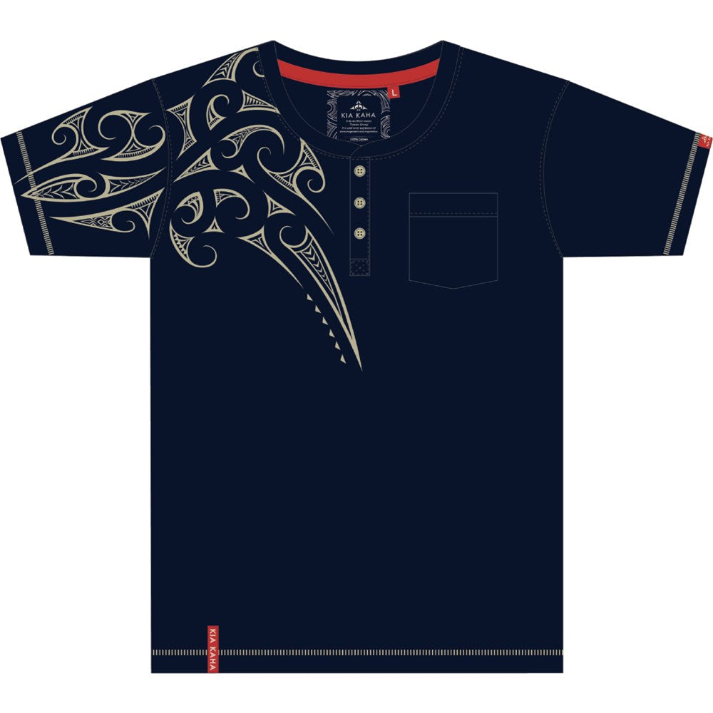 Kia Kaha Mens Grandpa T - Ngaru - Navy