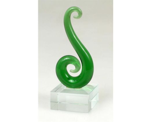 10CM GLASS KORU FERN FROND - DARK GREEN